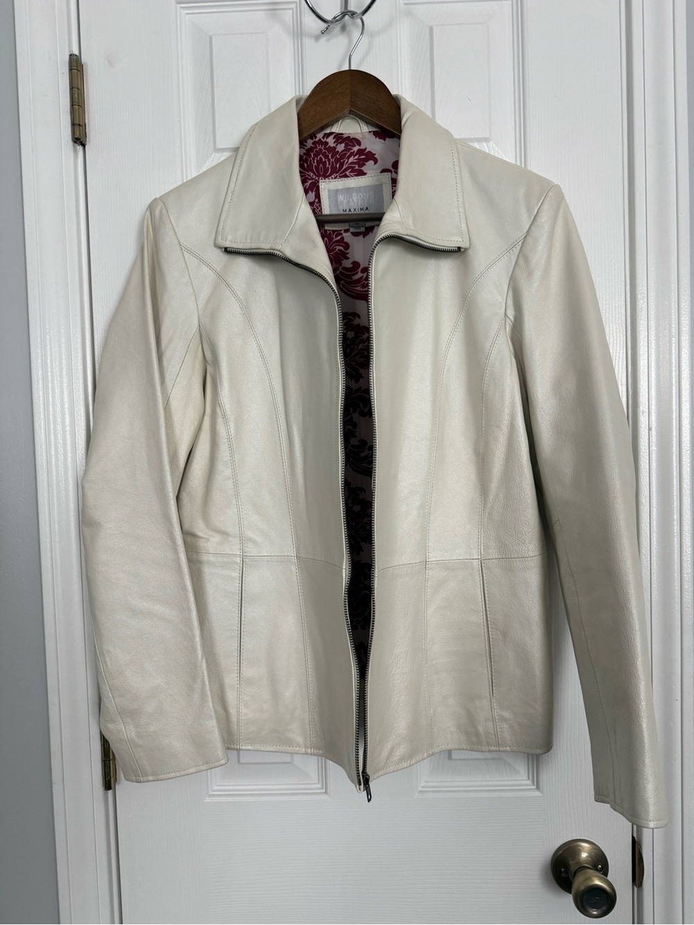 Wilsons Leather Maxima Ivory Cream Genuine Leather Fitted Jacket Womens Large